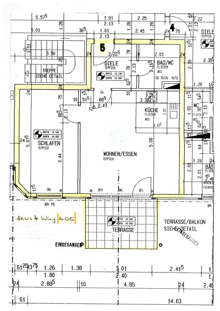 Grundriss bema�t Erdgeschosswohnung Marbach am Neckar