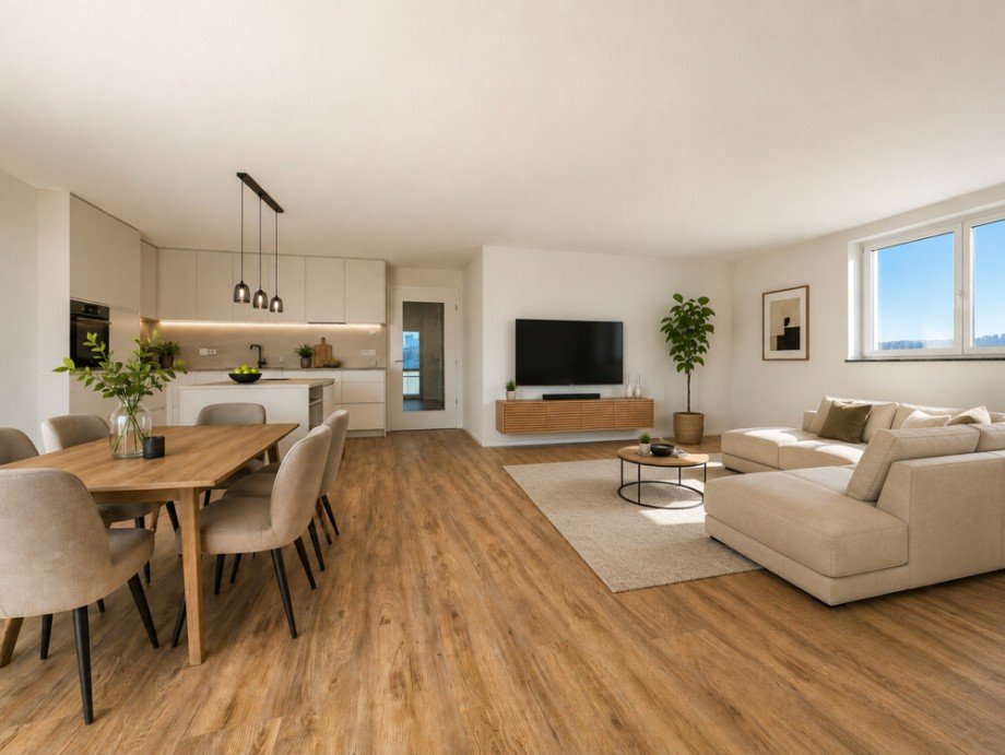 Kochen Essen Wohnen - virtuell m�blierte Darstellung Etagenwohnung Beilstein / Schmidhausen