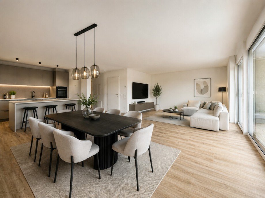 Kochen Essen Wohnen - virtuell m�blierte Darstellung Etagenwohnung Beilstein / Schmidhausen