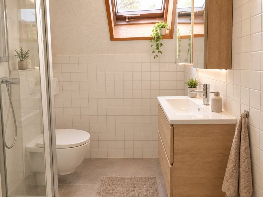 OG: Badezimmer bearbeitet mit KI Doppelhaush�lfte Untergruppenbach