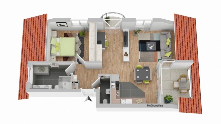 Grundriss 3D Dachgeschosswohnung Oberstenfeld