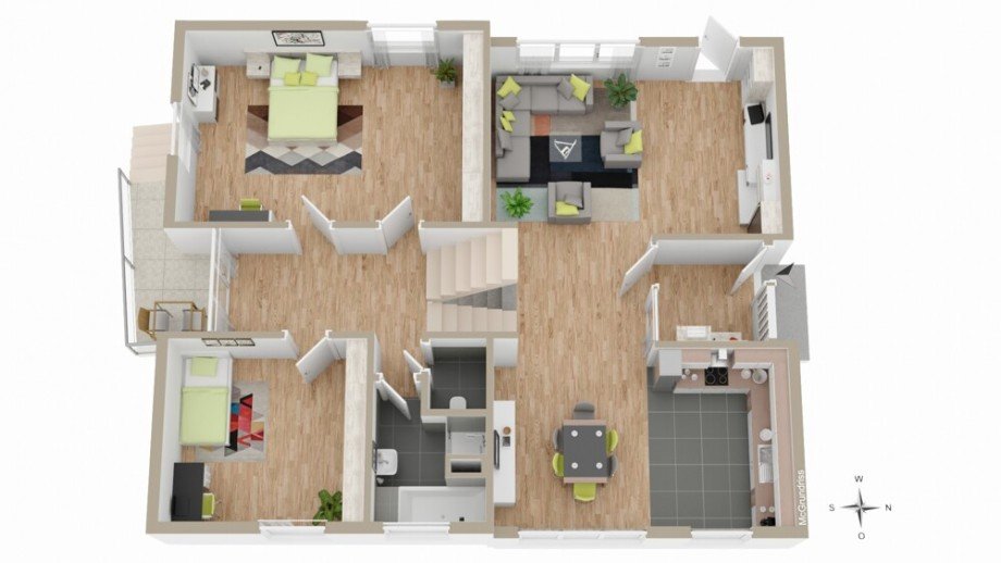 3D-Grundriss - EG u. DG Bungalow Beilstein