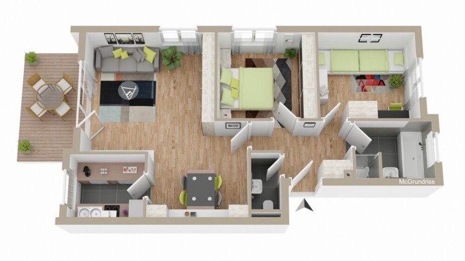 3D Grundriss Erdgeschosswohnung Oberstenfeld