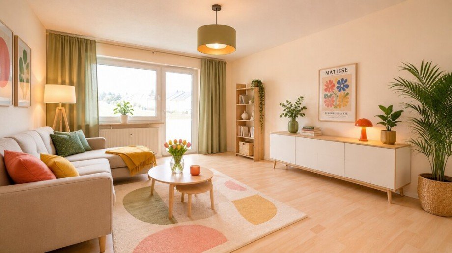Wohnzimmer_KI bearbeitet Etagenwohnung Asperg
