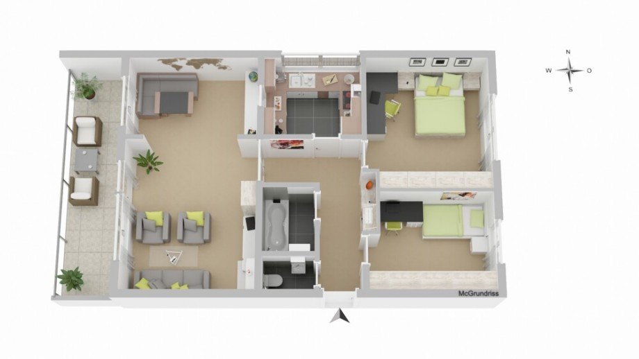 3 D Grundriss Erdgeschosswohnung Kornwestheim