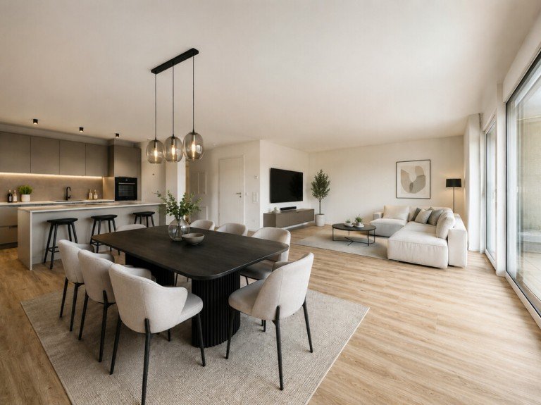 Kochen Essen Wohnen - virtuell m�blierte Darstellung Beilstein / Schmidhausen Etagenwohnung EXKLUSIV UND BARRIEREFREIBezugsfertige, moderne3,5 und 4,5 Zimmer-Wohnung