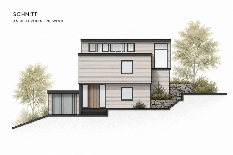Schnitt - visualisiert Beilstein Einfamilienhaus Gro�z�giges Split-Level-Einfamilienhausmit Einliegerbereich, Schwimmbadund uneinsehbarer Terrasse