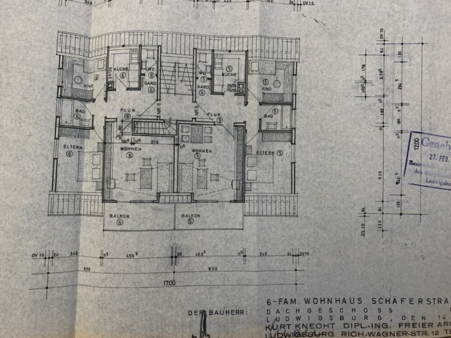 Grundriss Wohnung Nr. 6 Dachgeschosswohnung Ludwigsburg / Hoheneck