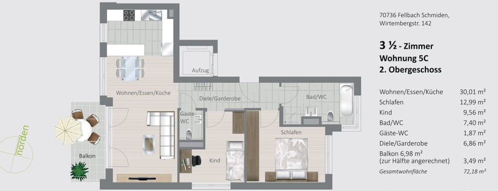 Grundriss Etagenwohnung Fellbach / Schmiden